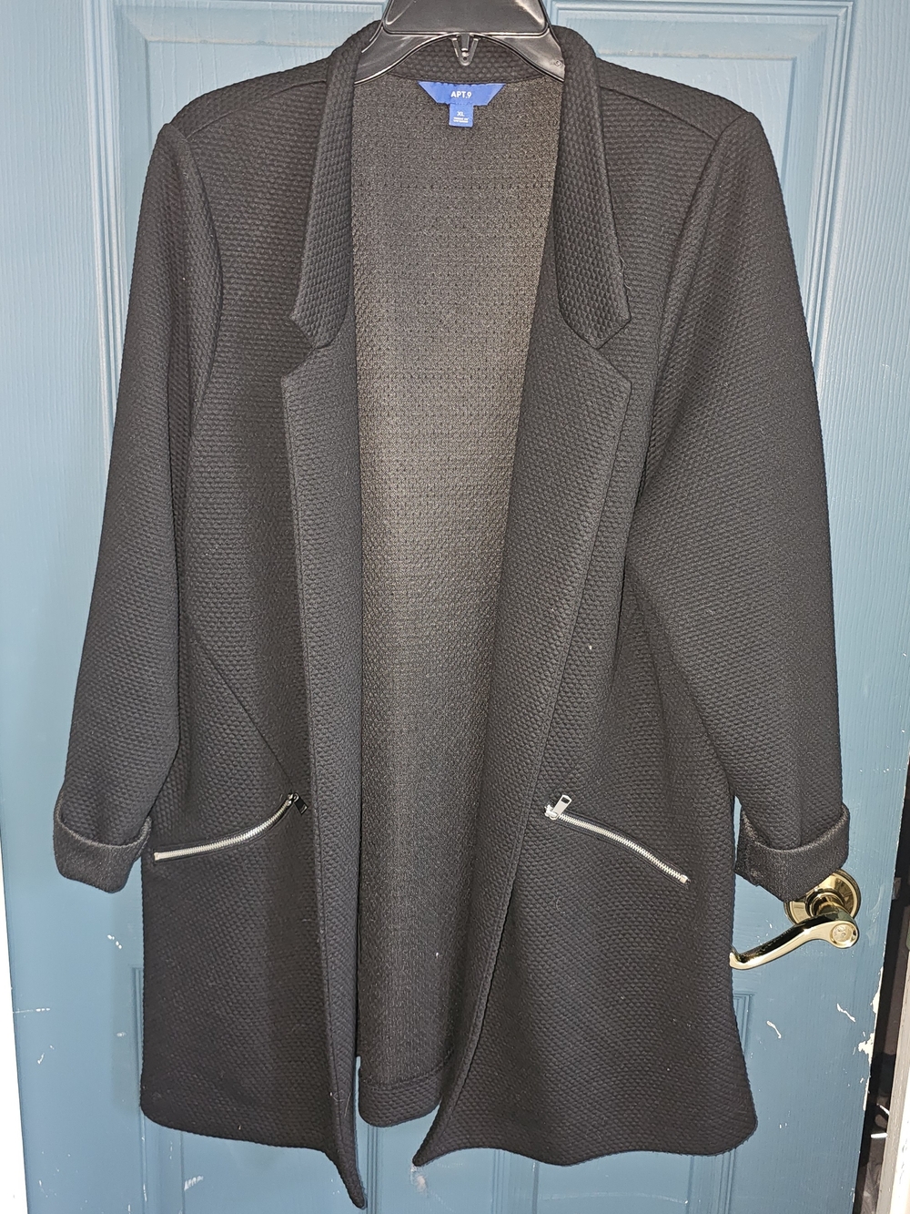 Apt. 9 Black Textured Open-Front Blazer Coat with Silver Zippers